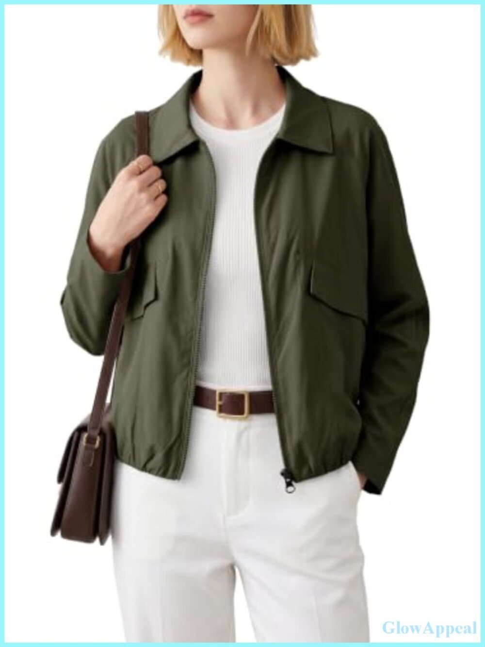 Womens Cropped Bomber Jacket Lightweight Zip Up Utility Streetwear